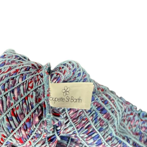 POUPETTE ST BARTH Soledad Off Shoulder Blue Red Purple Patterned Midi Dress XS - Picture 6 of 8